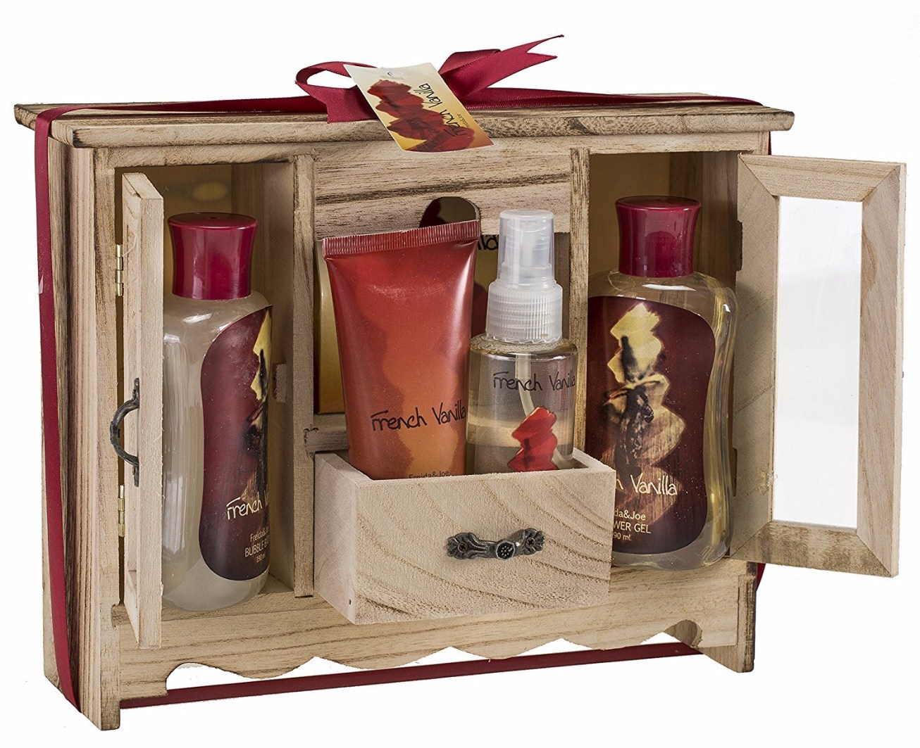 French Vanilla Spa Bath Gift Set in Natural Wood Curio